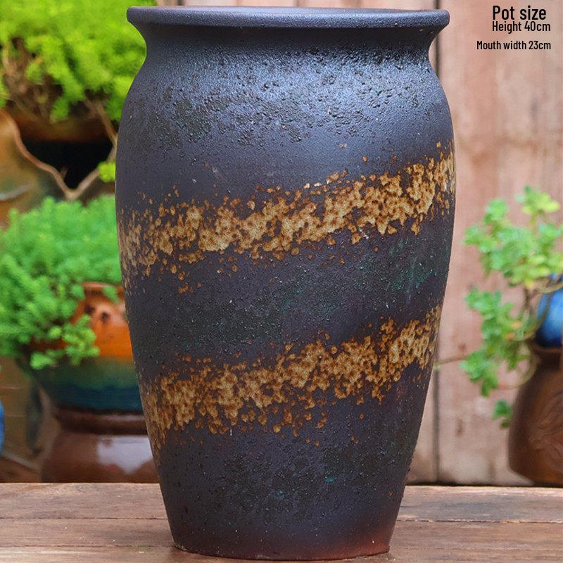 Vintage Ceramic Coarse Pottery Succulent Planter - Tall Indoor Decorative Jar for Flowers and B&B Hotels