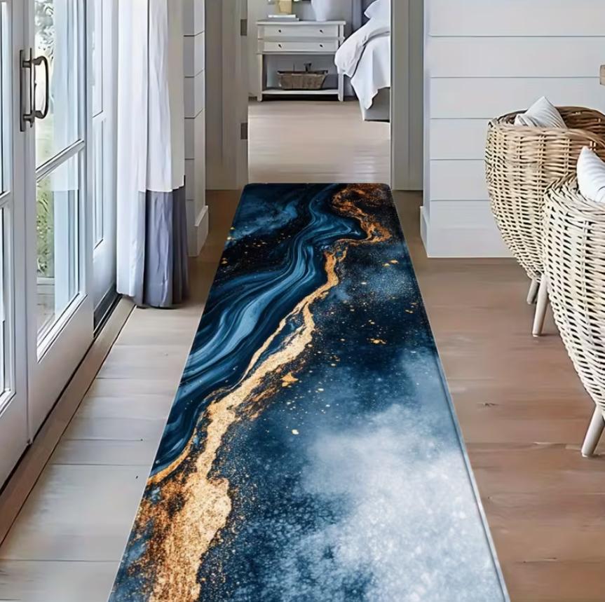 1 Piece of Marble Milky Way Pattern Corridor Running Rugs Long Strip Carpet Anti Slip Runner for Bathroom Home Entrance Carpet