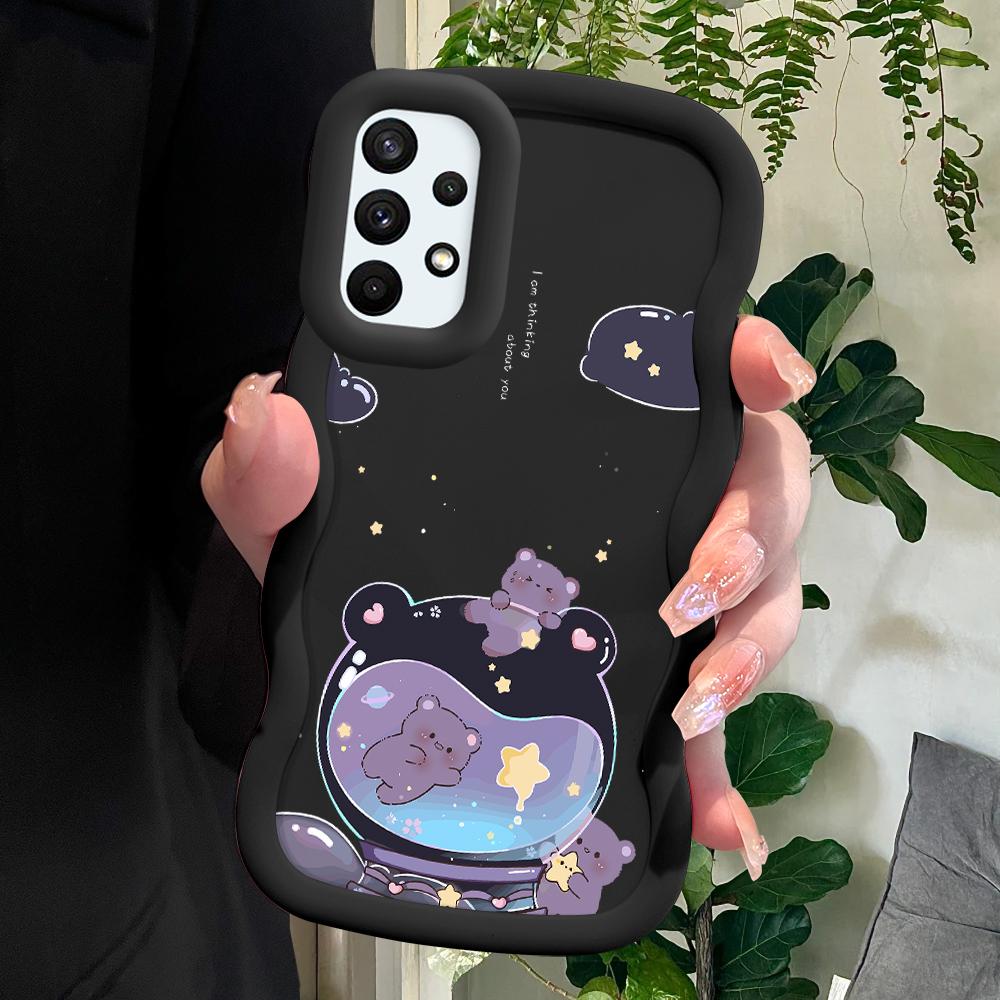 

Окрашенный узор Big Wave Edge Мягкий силиконовый материал Macaron чехол для телефона противоударный защитный резиновый чехол для Samsung Xiaomi Poco Redmi Redmi Note 12 Pro+ 5G чёрный