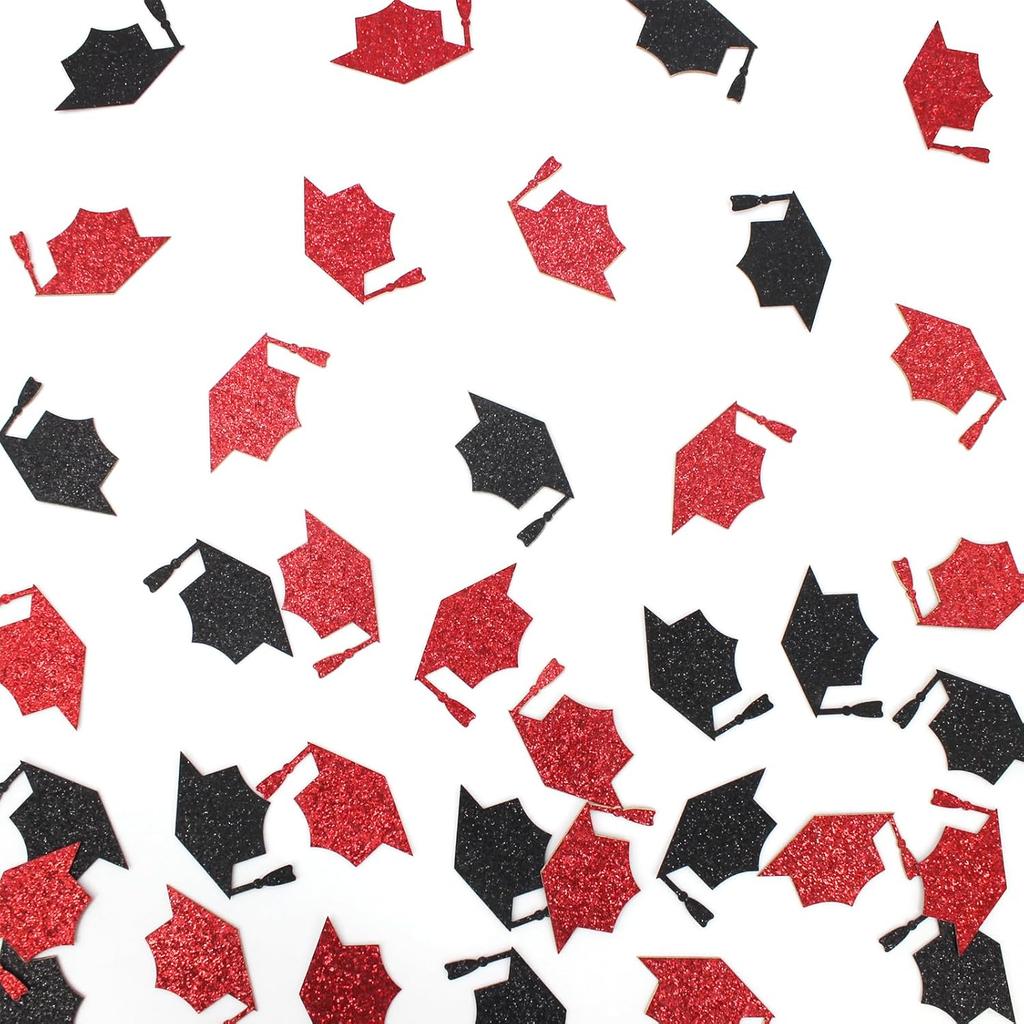 200PC Black Rose Gold Grad Cap Graduation Confetti for Table Glitter Graduation Hat Table Scatter for Class of 2026 Grad Party Decorations