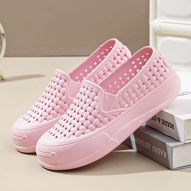 Women's White Waterproof Closed-Toe Nurse Shoes - Soft Sole, Non-Slip, Hollow Out Flat Sandals for Summer Work