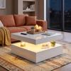 LED-Couchtisch mit Stauraum, 2-stufiger moderner Mitteltisch mit offenem Fach und Fernbedienung für das Wohnzimmer, Hochglanz Weiß