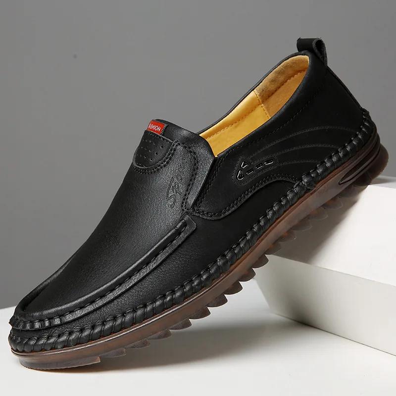 New Style Men'S Classic Retro Loafers Light Comfortable Driving Leather Shoes Sewing Men Casual Slip-On Shoe