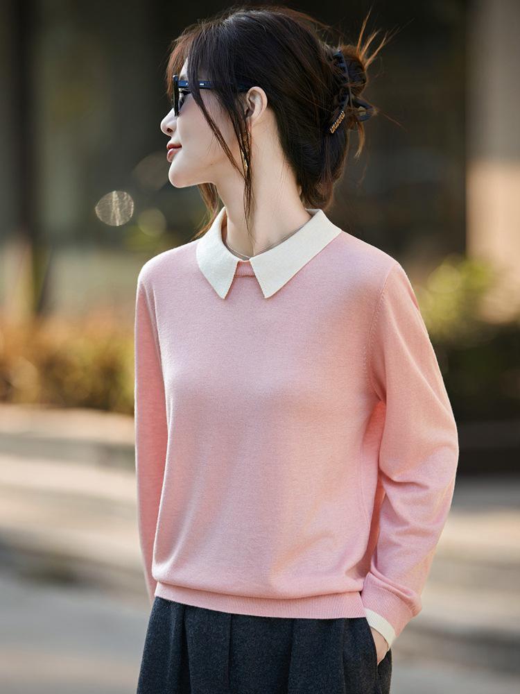 Women's Cashmere Soft Knit Polo Collar Pullover - Versatile, Simple, and Elegant Design for Spring and Autumn