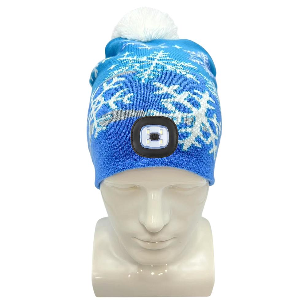 Wholesaleled Light Up Beanie Hat Oem Odm Factory Custom LOGO with Snowflake Pattern Warm Knit Winter Cap Led Light Up Beanie Hat