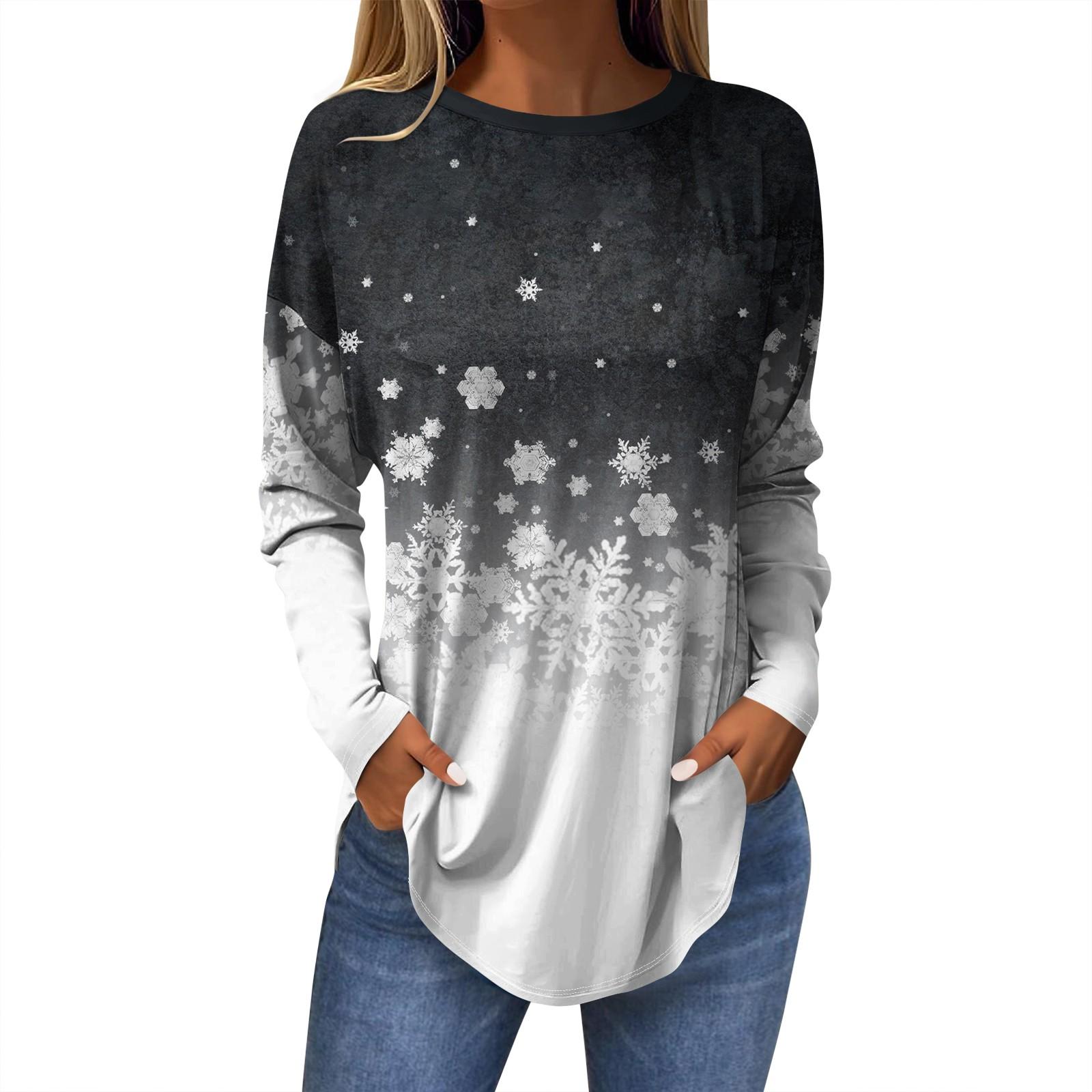 

Женская модная повседневная футболка с круглым вырезом и длинным рукавом с рождественским принтом XL