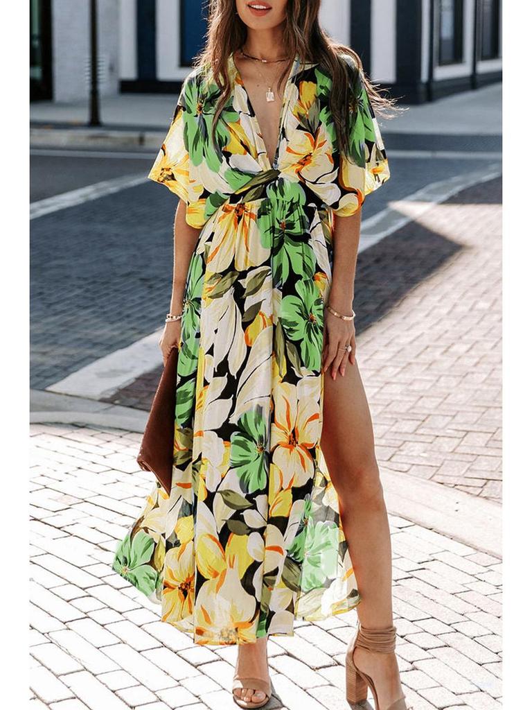 Summer 2025 Women's Fashion: Sexy High-Waisted Print Slit Dress