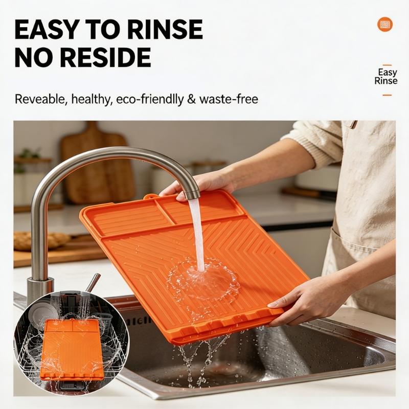 Outdoor Barbecue Shelf Pad for Serving Changes, Flexible BBQ Side Pad with Split Bays, Spill Lip and Rest Cuts