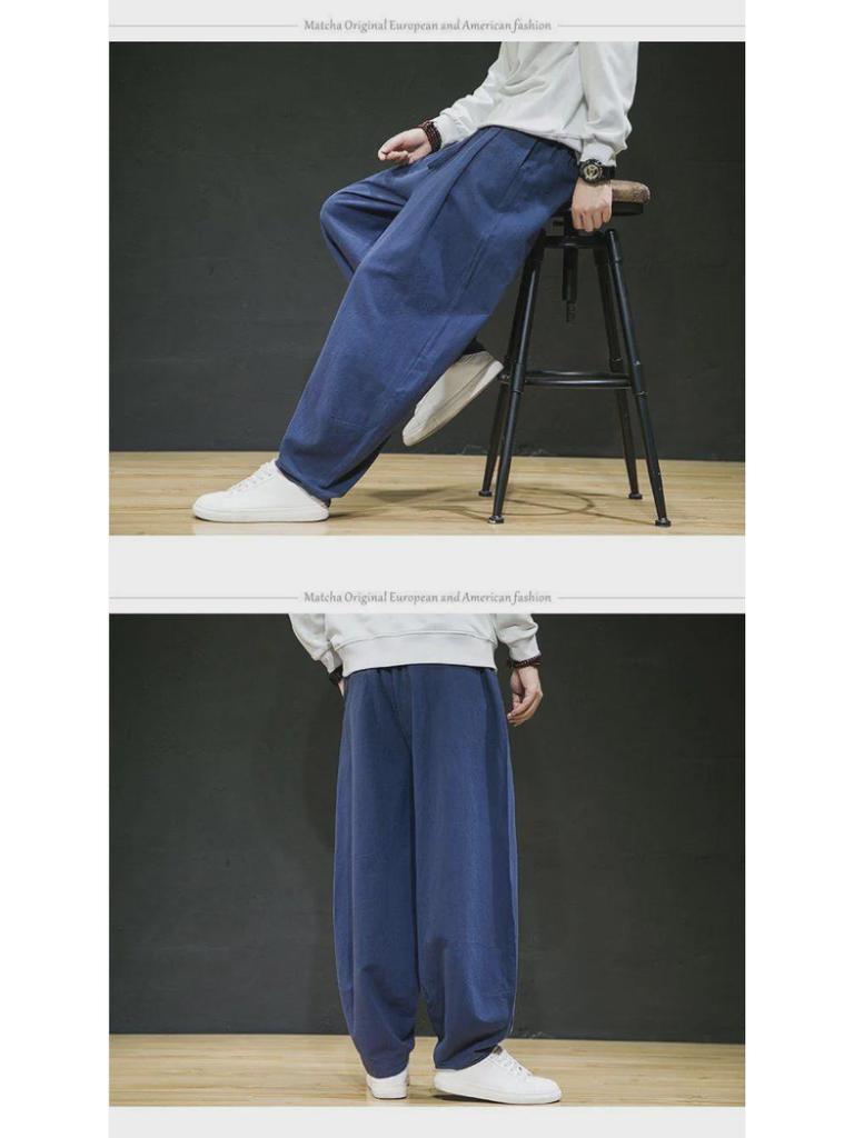 Men's Plus Size Cotton-Linen Wide-Leg Harem Pants for Spring and Summer