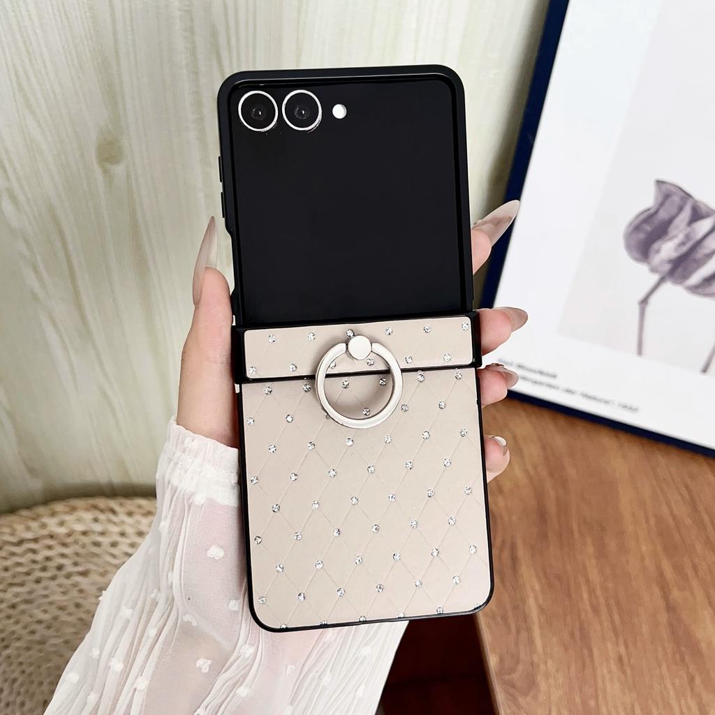 For Samsung Galaxy Z Flip7 5G Case Rhinestones Rhombus Pattern PU + TPU Phone Cover with Ring Holder
