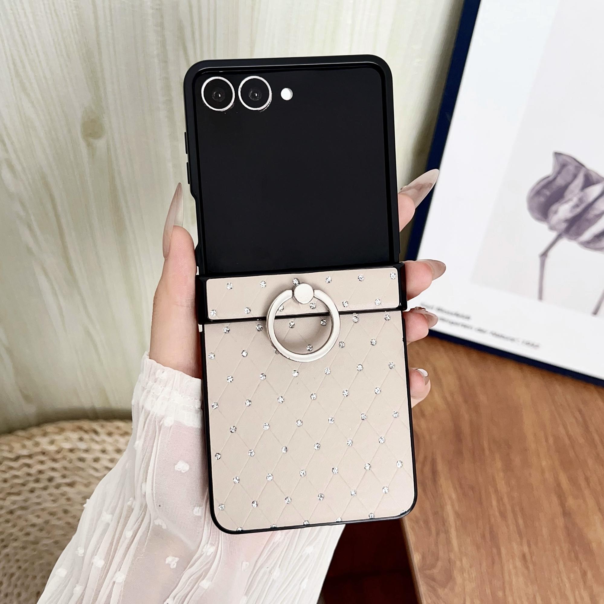 

For Samsung Galaxy Z Flip7 5G Case Rhinestones Rhombus Pattern PU + TPU Phone Cover with Ring Holder