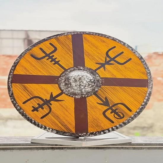 Wooden Viking Shield  King Finehair Battleworn Norse Round Shield for LARP, Cosplay, Wall Decor, Gift for Him