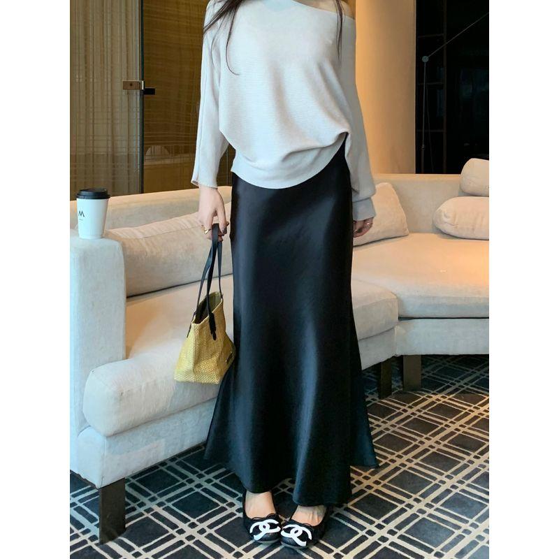 Kumikumi High-Grade Solid Elegant Satin Versatile Skirt Women's Autumn High Waist Slimming Fishtail Skirt Long Dress