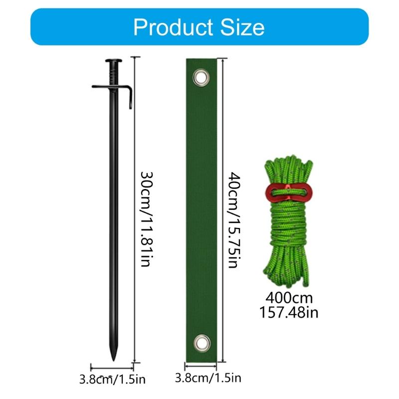 Green Recyclable Ground Stake Dowels Set 30cm Size Iron Nylon with 40cm Straps for Flexible Outdoor Use Long Lasting