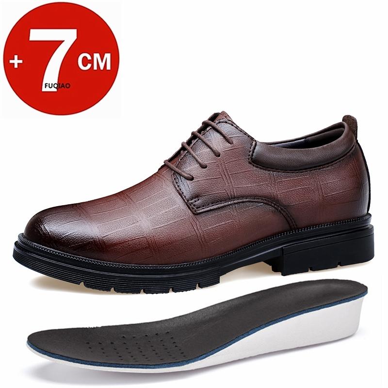 Fashion Hidden Heel 7CM Men Leather Shoes Plus Size Elevator Shoes Man Height Increase Business Office Oxfords Footwear Lift Suit Shoes