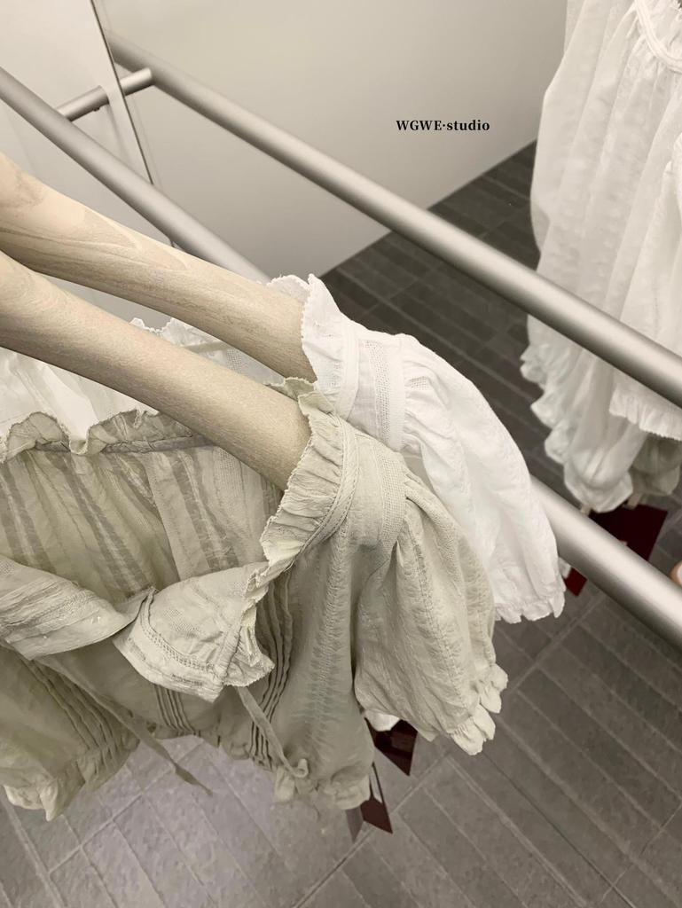 Spring/Summer Women's Puff Sleeve Lace-up Waist Cinching Cropped Shirt