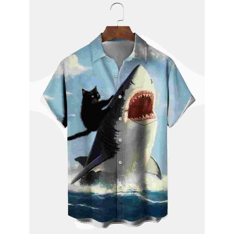 2026 Summer New Men's Top 3D Digital Printed Abstract Hawaiian Collar Short Sleeve Shirt