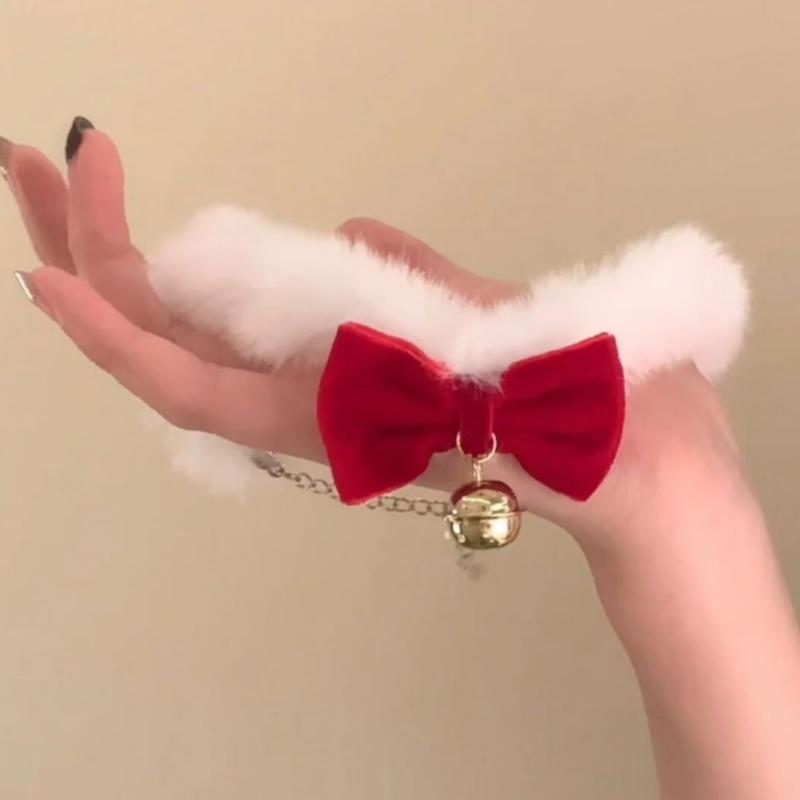 

Christmas White Plush Choker Bowknot Bell Charm Fluffy Choker For Girls Women Party Necklace Fashion Jewelry New Year Gifts A3