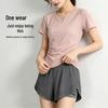 Women's Plus Size Quick-Dry Summer Fitness Set: V-Neck Short Sleeve Top for Running, Pilates, Yoga, and Training