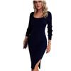 Elegant Slim Fit Long Sleeve Knit Dress with Slit - Spring & Autumn Collection