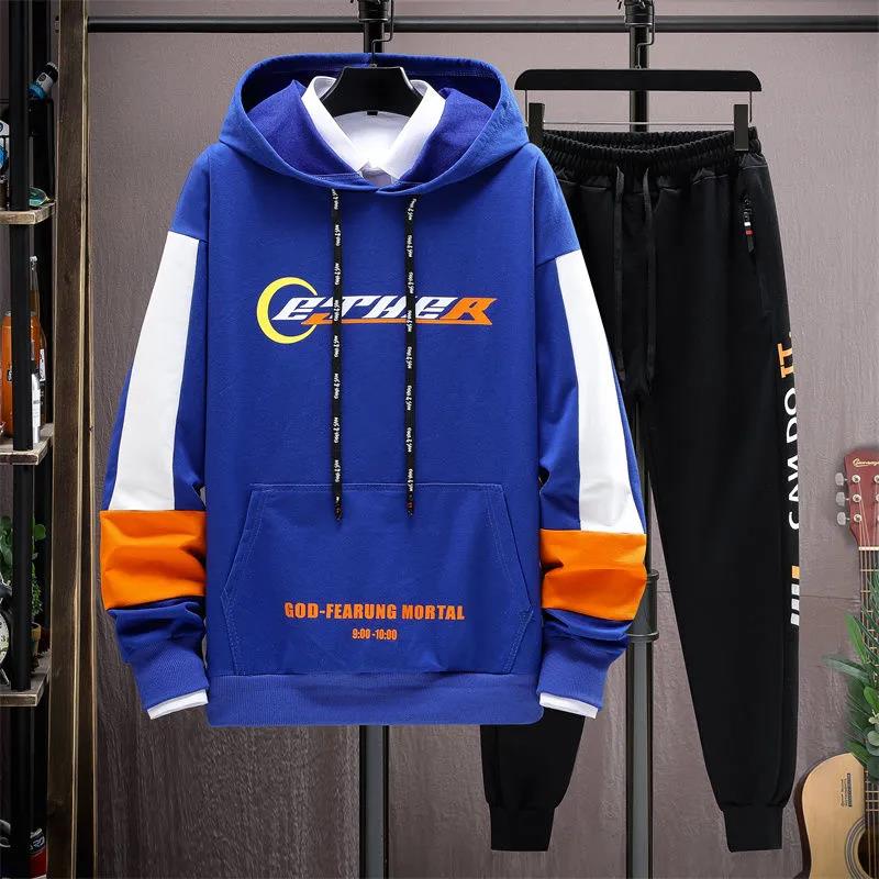 Teen Trendy Sweater Suit Men Sports Suit Hooded Pullovers and Casual Pants Campus Clothing