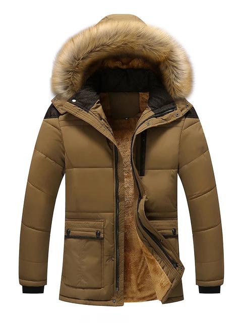 Coat Windproof Male Parkas Plus Size Fur Collar Hooded Men Thick Winter Jacket New Fashion Warm Wool Liner Man Jacket