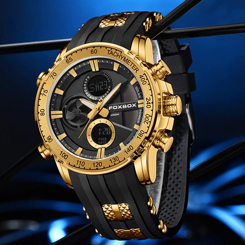 FOXBOX TOP New Fashion Men's Waterproof Digital Watch Quartz Chronograph Military Shockproof Men's Watch Relogios Masculino