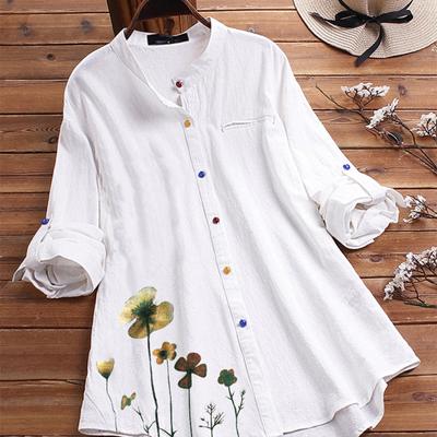 Camicia da donna abbottonata girocollo Camicia classica a maniche lunghe alla moda Camicia da lavoro da ufficio con motivo floreale