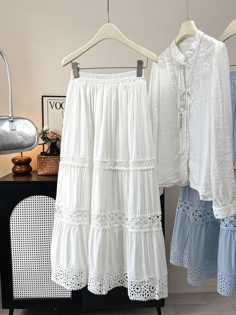 Elegant Hollow Crochet Patchwork A-Line Skirt - Spring/Summer 2026 Collection.