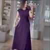 2025 Summer European & American Women's Sleeveless Solid Color Evening Dress with Round Neck