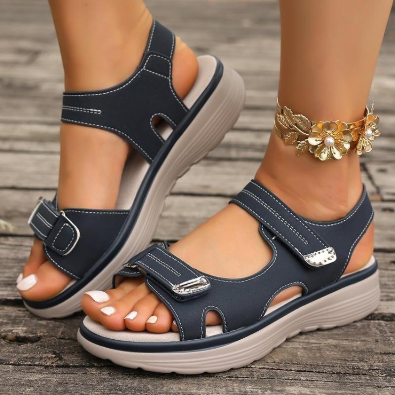 Summer Plus-size Thick-soled Shoes Casual Sandals One-line Sandals with Velcro