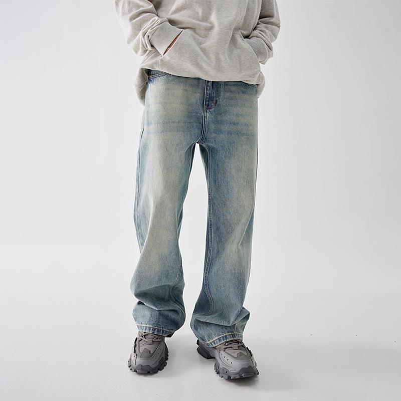 

Японские Ретро Трендовые Уличные Хип-хоп Джинсы Мужские Американские High Street Микро-клеш Текстурированные Прямые Брюки 40