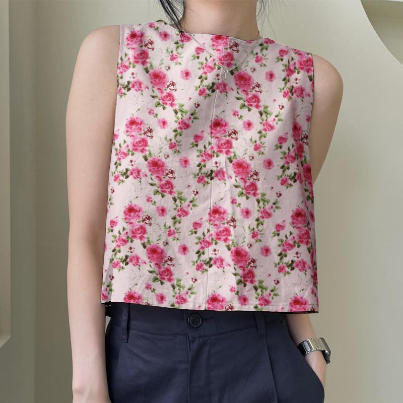 

VONDA Женские летние свободные майки без рукавов с круглым вырезом и цветочным принтом 5XL розовый