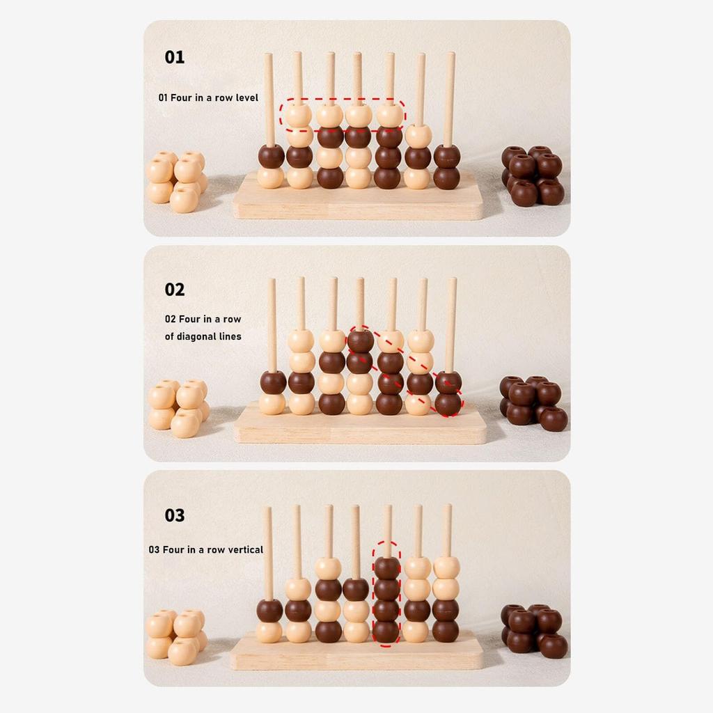3D Beaded Chess Game Wooden Two-Player Chess Toy Parent-Child Interactive Four-in-a- Chess Family Party Board Game Children's Logical Thinking Trainin