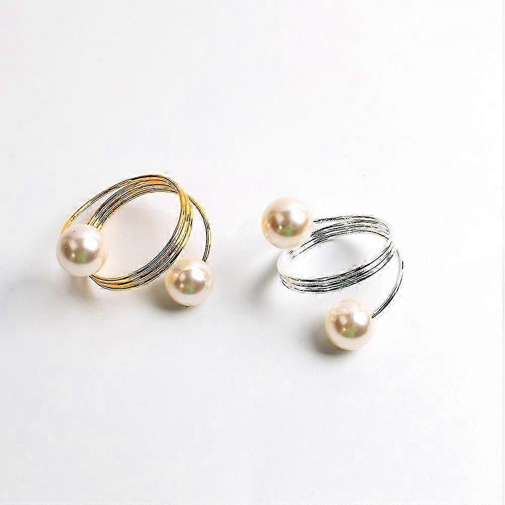 12pcs White Pearl Napkin Rings Silver Napkin Holders Serviette Buckles For Wedding Banquet Dinner Party