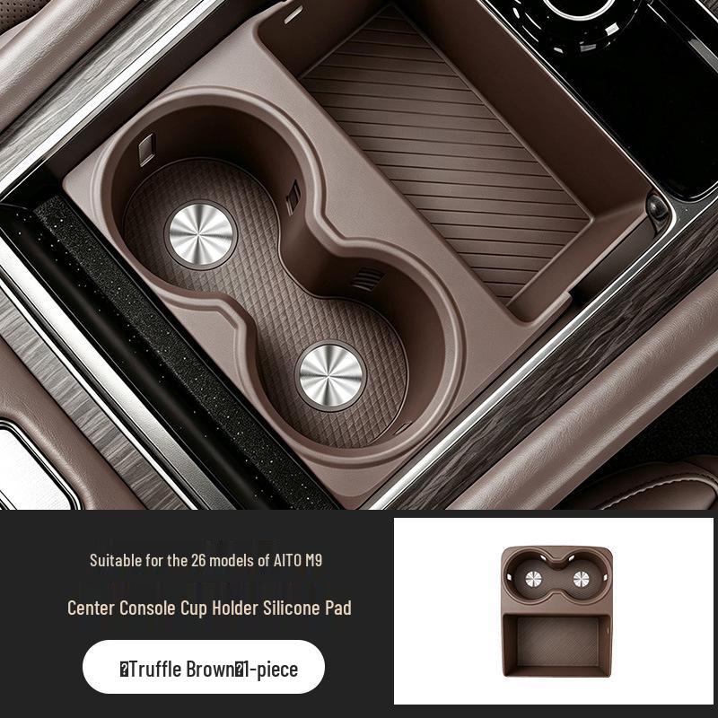 -Compatible with 26 AITO M9 Models: Central Control Cup Holder Tray & Protective Pad for Car Interior.