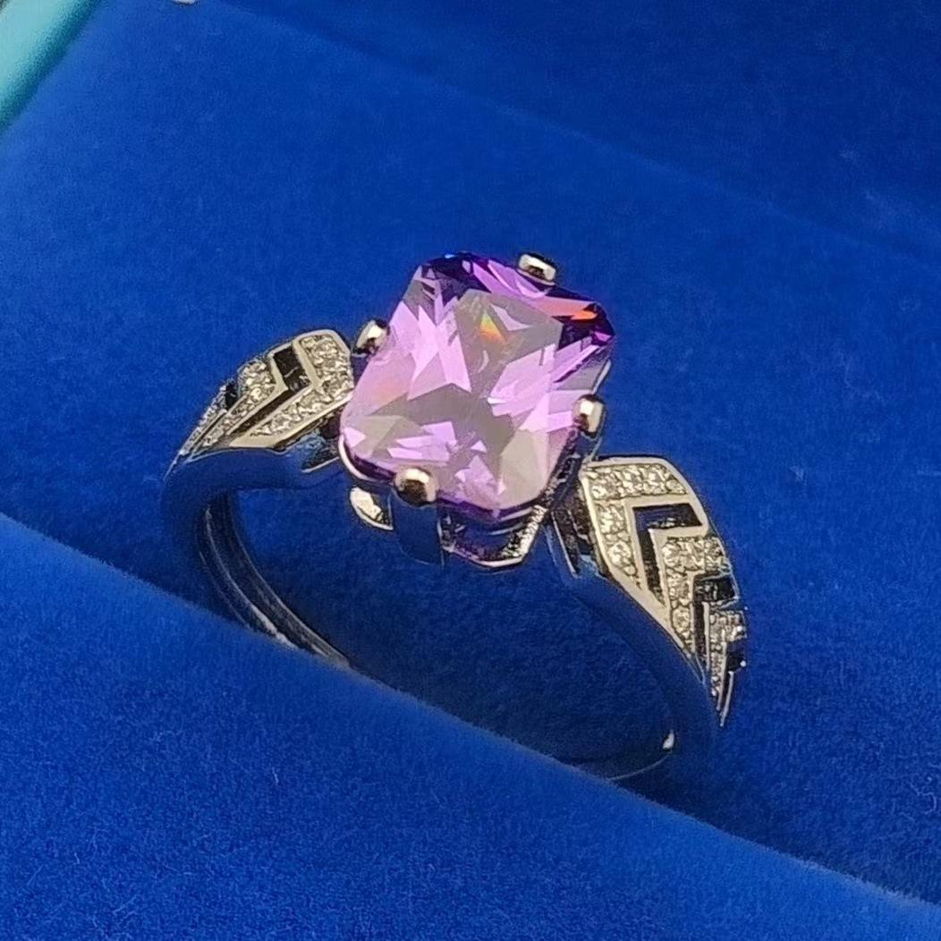 

Комплект с кольцом с бриллиантом высокой чистоты 7 * 9, кольцо-сокровище натурального аметистового цвета в стиле внешней торговли Opening adjustable фиолетовый