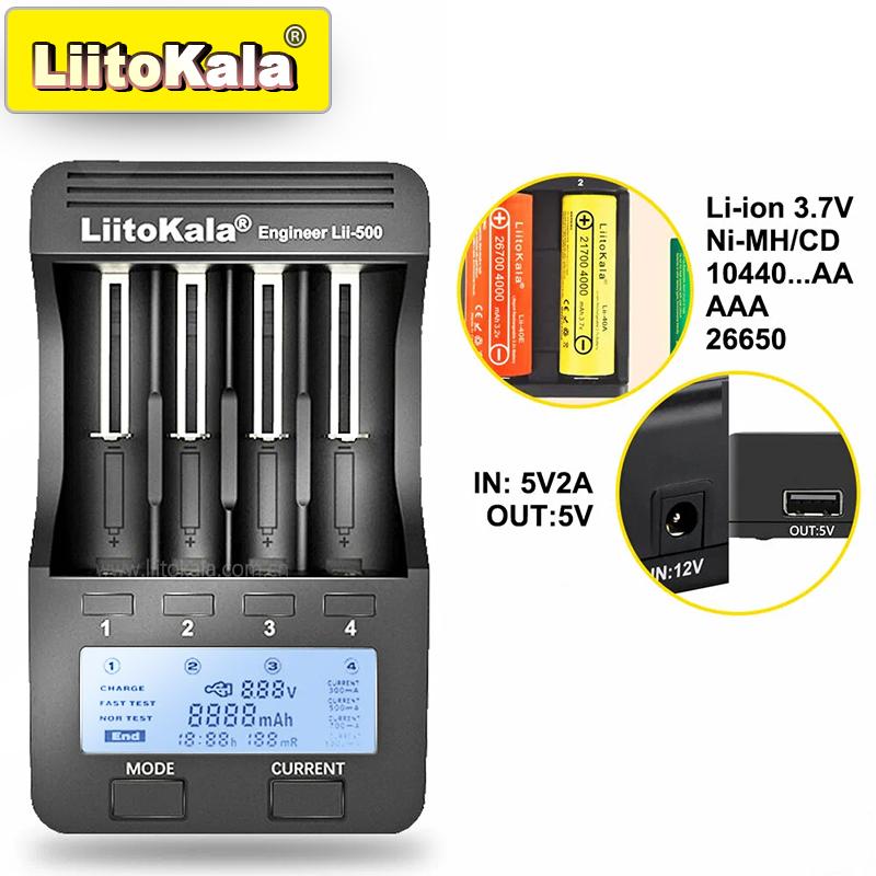 LiitoKala Lii-500 Smart Charger for 18650/26650/AA/AAA/Ni-MH/Li-ion, LCD Display, Capacity Tester, Independent Slots, Protection US
