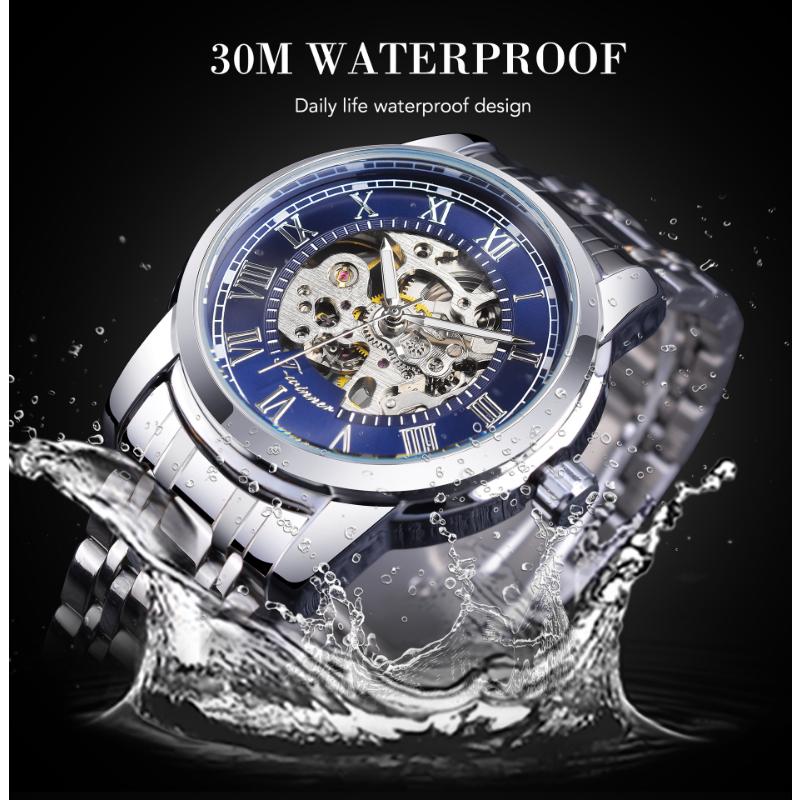 Forsining Vodotěsné duté hodinky pro muže, móda a volný čas, mechanické hodinky