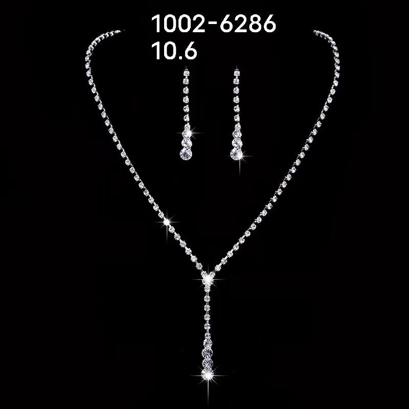 Fashion Rhinestone Love Necklace Earrings Set, Shiny Bridal Necklace Earrings