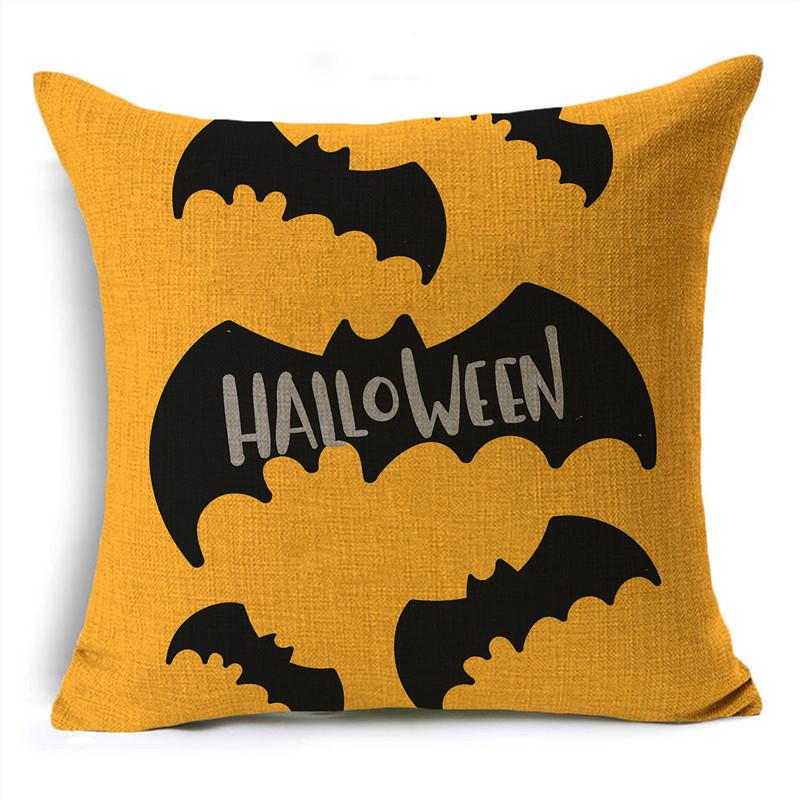 Trick Or Treat Yellow Halloween Cartoon Skull Pumpkin Linen Throw Pillowcase Decorative Cushion Cover For Sofa Living Room Party