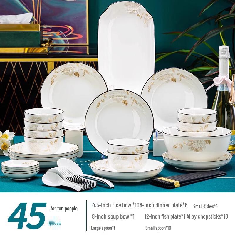 Xihe 45-Piece Round Ceramic Dinnerware Set