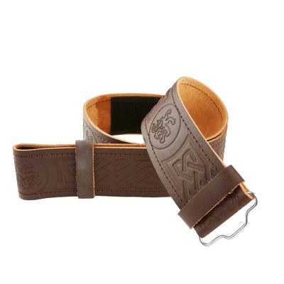 Brown Celtic Embossed Leather Kilt Belt Adjustable Size for Kilts Highland Dress Attire
