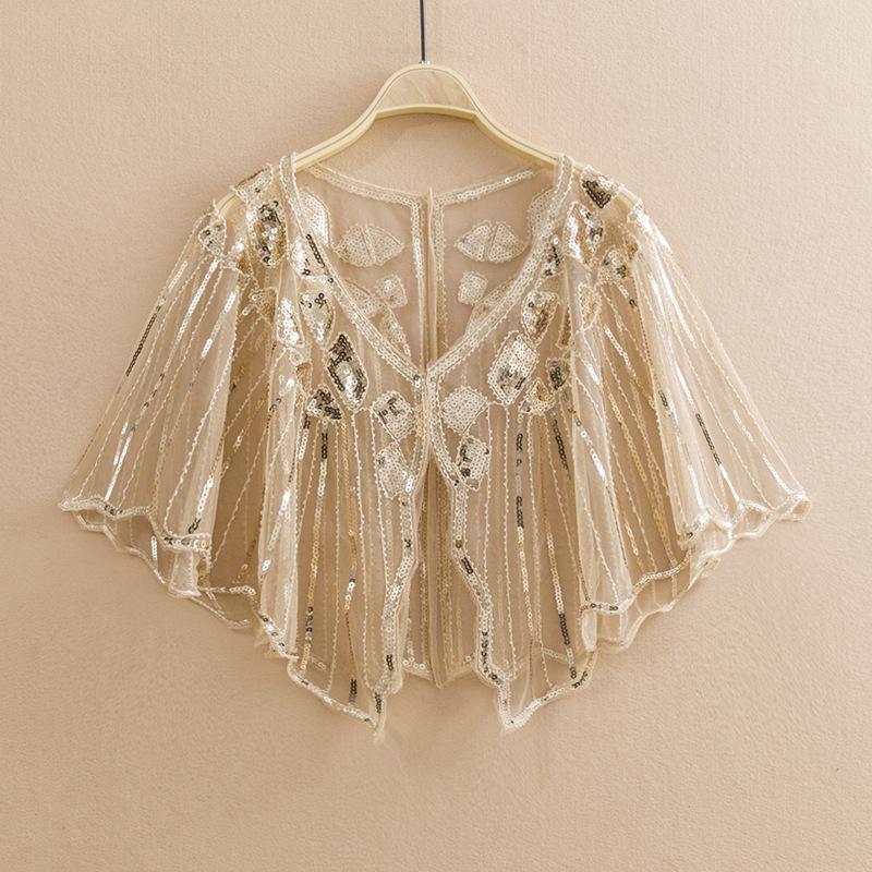 Cheongsam Evening Gown Shawl with Sequined Lace Shrug Cape