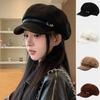 Belt Buckle Pu Leather Beret British Style Painter Hat Personality Newsboy Cap Ladies