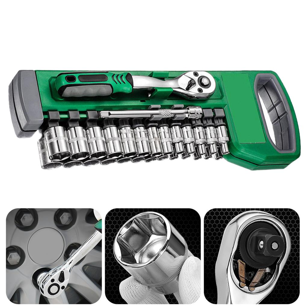 1/4 Inch Adjustable Wrench and Socket Set Compact Portable Tool Kit for Home Car Repair and Mechanical Maintenance
