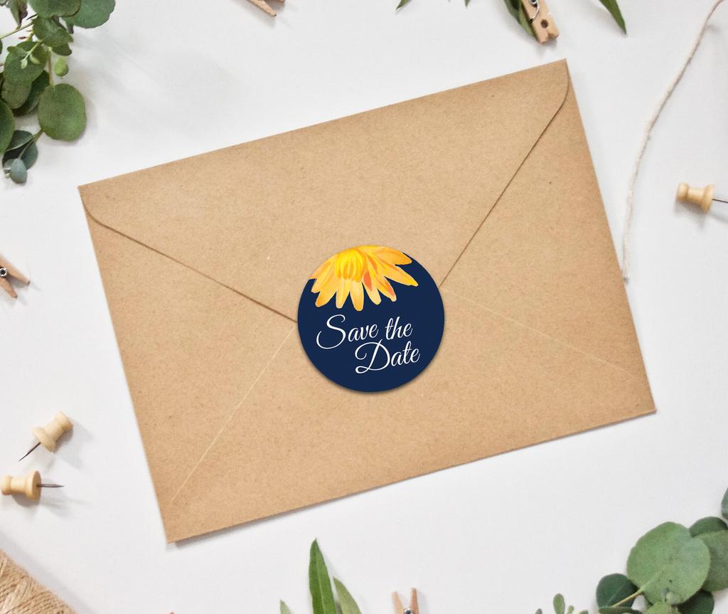 Darling Souvenir 45 Pcs Round Envelope Seal Black Aster Flower Save The Date Stickers DIY-1.6