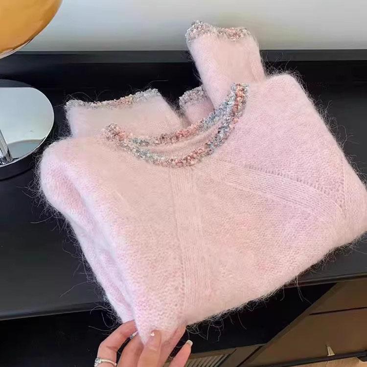 Spring and Autumn New Women's Small Fragrant Knitted Sweater Lazy Style 2025 Pink Temperament Round Neck Hooded Sweater Women's Top