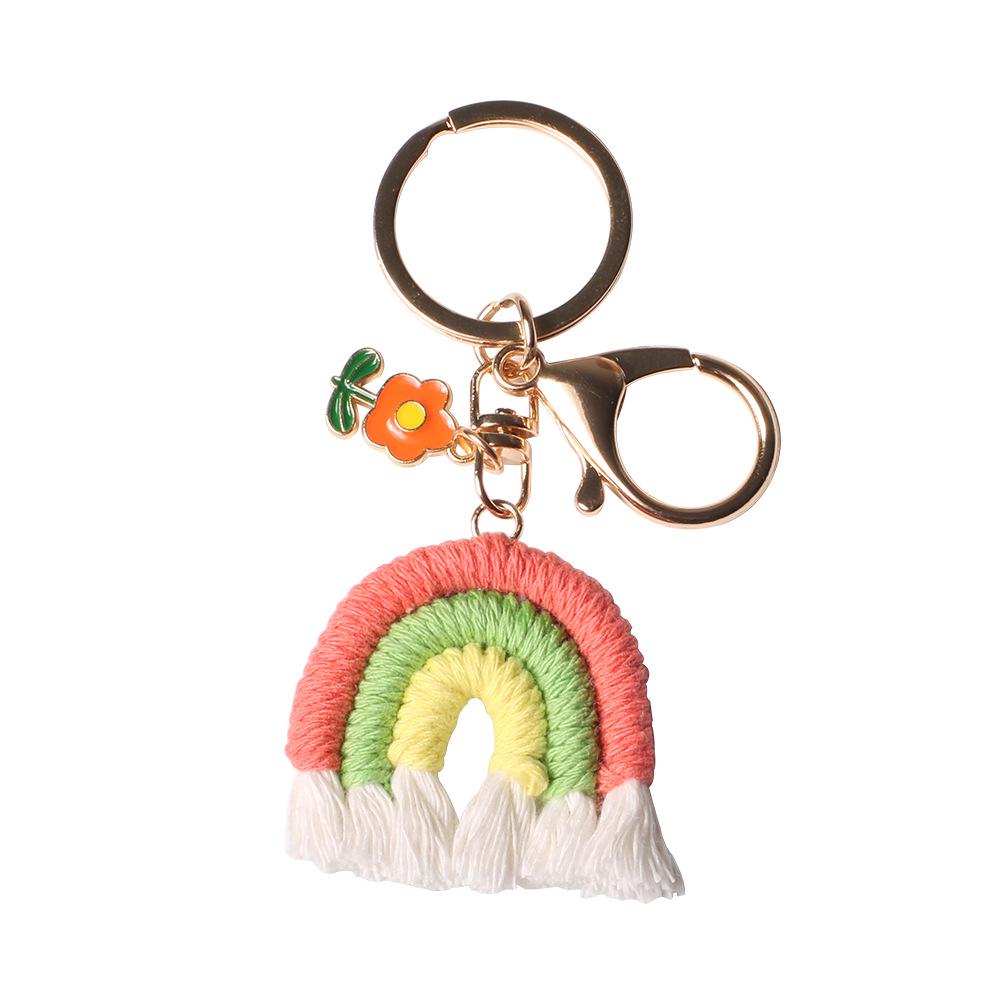 Handmade Multicolor Gradient Crochet Rainbow Tassel Keychain Accessory