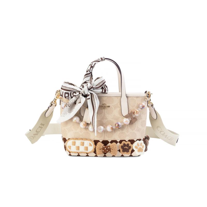 

COACH handbag [Customized Bag] City Tote Bag Tote Bag Shopping Bag Blue Silk Gold Butterfly Ding Warm and sweet plaid basic package (bag + dust bag) синій